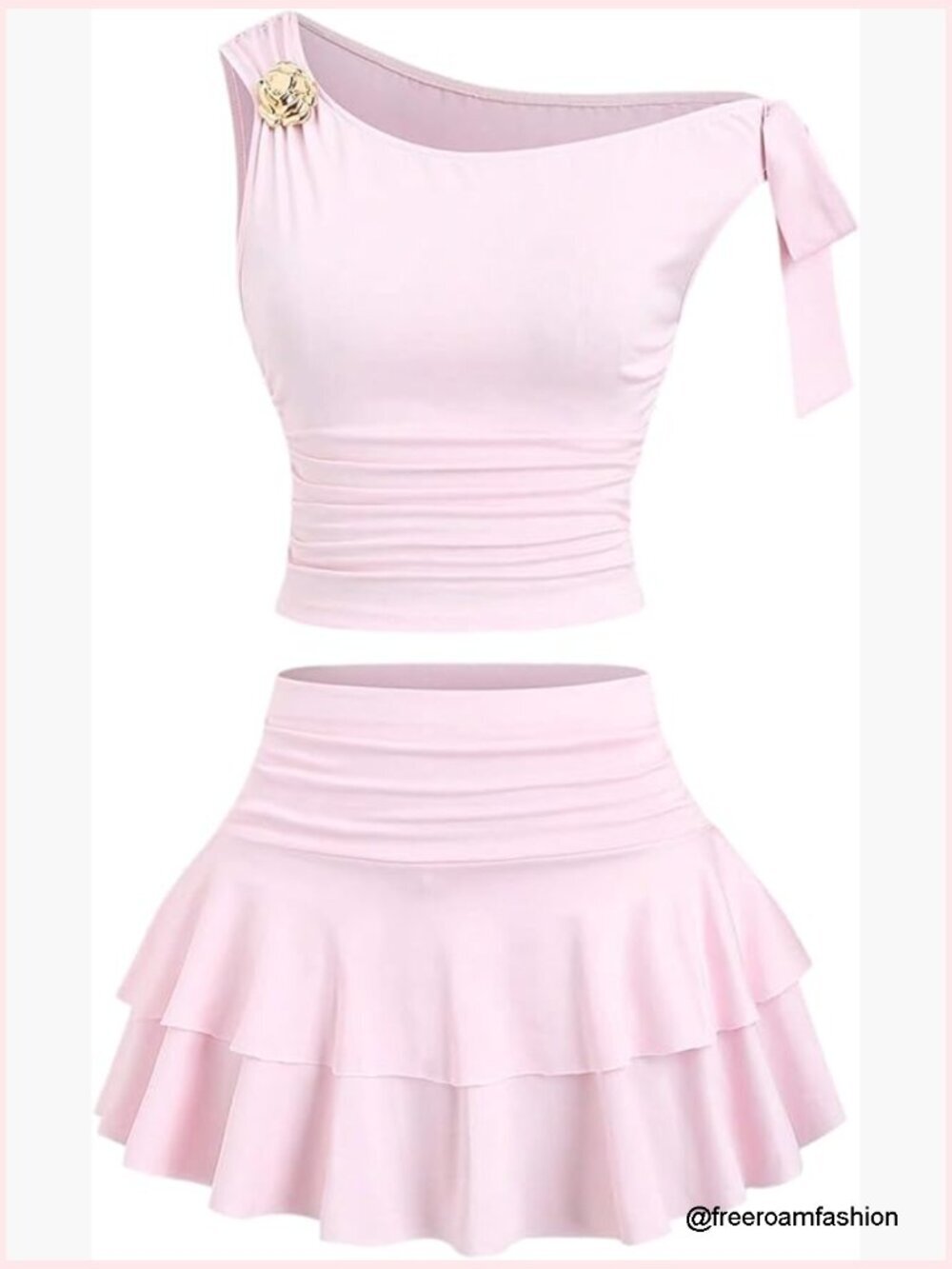 Off Shoulder Crop Top & Ruffle Mini Skirt Set
